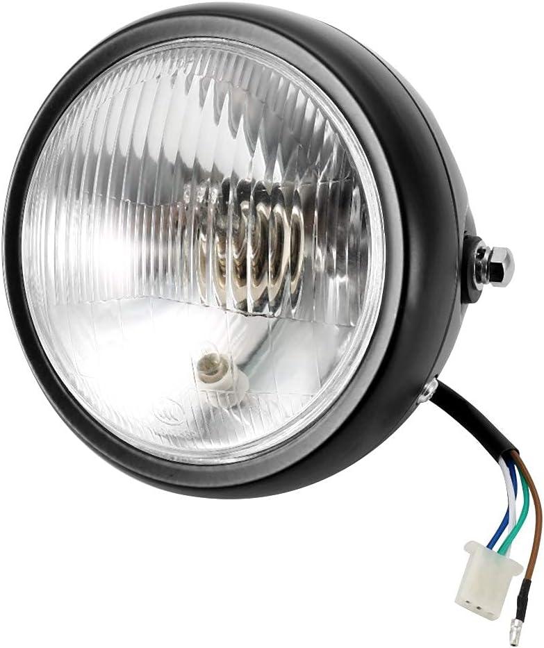 Aramox Motorcycle Headlight, Universal Motorcycle Retro Black Shell White Lens Headlamp Front Headlight for GN125
