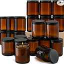 24 Pack, 8 OZ Thick Amber Candle Jars for Making Candle  Round Glass Jars with Lids  Empty Food Storage Containers, Canning/Mason Jar For Spice, Powder, Liquid, Sample  Leakproof & Food Grade