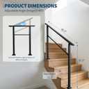 IDEALHOUSE 2 Pack 4 Step Outdoor Stair Handrail Kit, Black Aluminum & Iron Construction for Porch Steps, Easy Assembly Safety Railing, All Hardware & Gloves Included