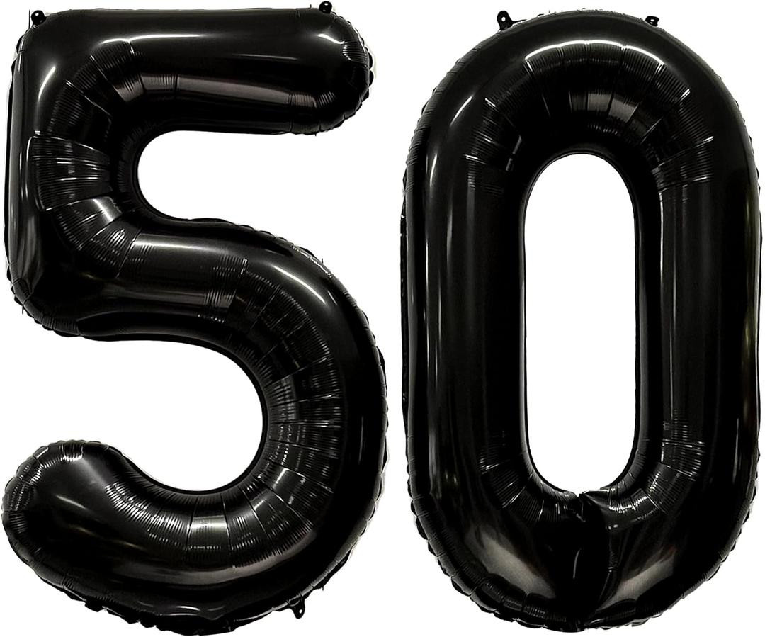 FIROMI 50 Number Balloons Black Big Giant Jumbo Mylar Foil 50 Balloon Numbers for 50th Birthday Party Anniversary Decorations 40-inches