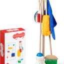 Wooden Kids Cleaning Set for Toddlers, 8 Pieces Montessori Cleaning Toys with Kids Broom and Mop Set, Housework Pretend Play Toy Gift for Boys Girls Ages 3+
