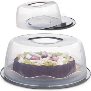 13 Inch Cake Carrier with Locking Lid and Handle, Stylish Big Round Container for Kitchen Storage, BPA Free Stand, Plastic Holder for Transporting, Donuts, Cupcakes, Pies (Gray, Set of 1)