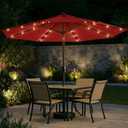 11FT Solar Patio Umbrella with Lights, Outdoor Table Market Umbrella with 32 LED Lights, 8 Sturdy Ribs, Smooth Crank Lift for Pool, Deck and Garden, UV-Resistant