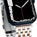 Seven-link Watch Band for Apple Watch Series 11, 10, 9, 8, 7, 6, 5, 4, 3, 2, 1 and SE 3/2/1 for Women, Dressy Stainless Steel Metal Band for Apple Watch 40mm 41mm 42mm 38mm 44mm 45mm 46mm for iWatch (Silver RoseGold Boyfriend)