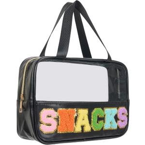 Snack Bags Chenille Letter Clear Makeup Bag Snacks Bags for Travel, Clear Snack Pouch, Preppy Cosmetic Bag, Sunscreen Bag, Travel Toiletry Pouches Cosmetic Pouch for Women and Girls