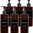 Tanlade 6 Pcs Shampoo and Conditioner Dispenser Bottles 16oz Modern Shower Soap Bottles with Pump, Labels and Marker Pen Easy to Refill Body Wash Dispensers for Home Bathroom Decoration(Brown)
