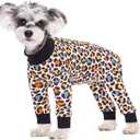 Dog Striped Recovery Suit, Puppy After Surgery Onesie for Female Male Dogs, Dogs Cats Long Sleeve Pajamas Bodysuit, Surgery Abdominal Wound Bandages Clothes, Dog Pant for Shedding Skin Disease (Small, Leopard)