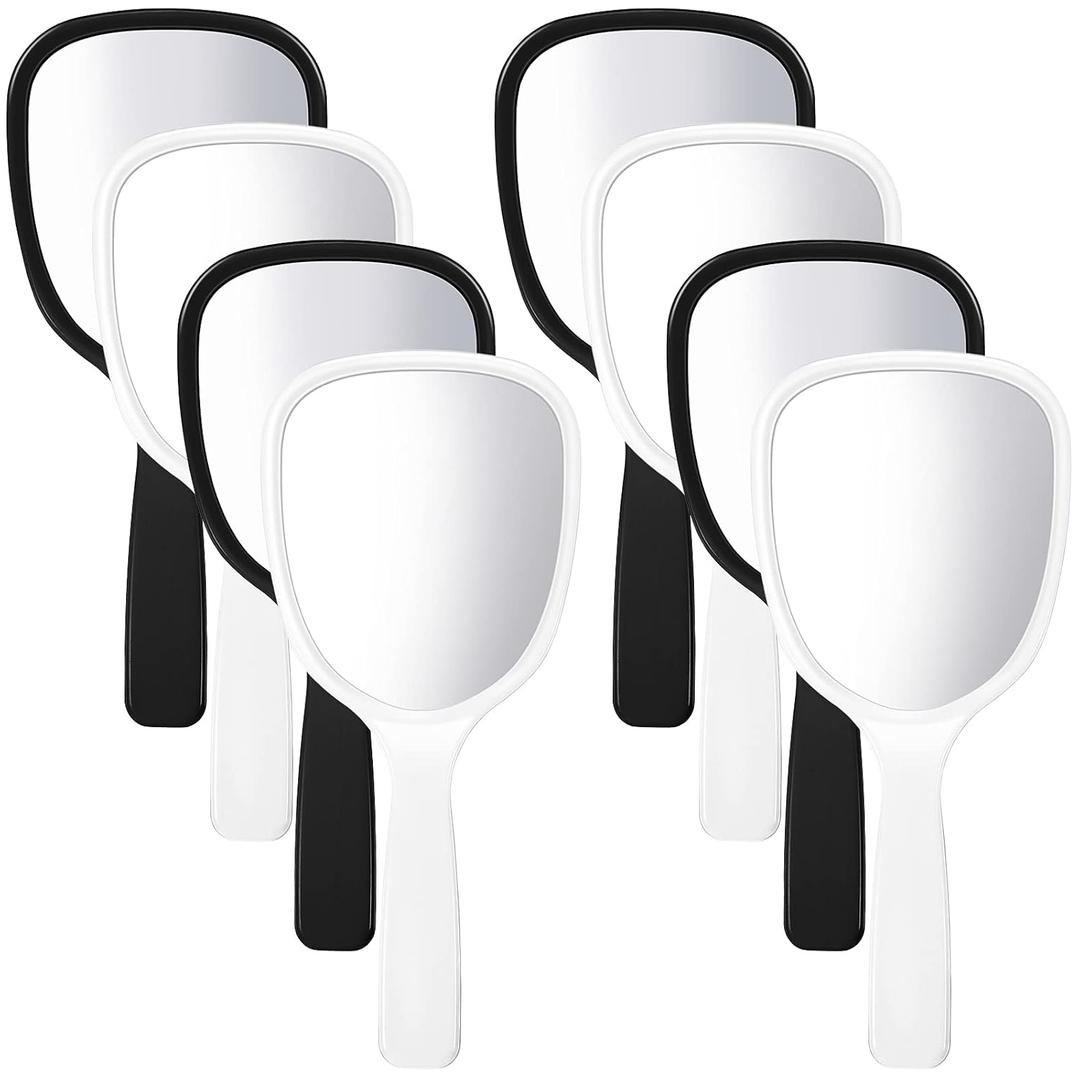 Jetec 8 Pcs Small Handheld Hand Mirror Compact Travel Makeup Mirror Handheld Cosmetic Personal Portable Vanity Glass 3.15 x 7.09 Inch (Black,White)