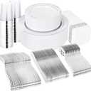 Supernal 400pcs Silver Plastic Dinnerware Set Heavy Duty Disposable Plates Include Silver Plastic Dessert Plates, 50 Spoons & Knives & Cups & Napkins & 100 Forks, Perfect For Party and Wedding