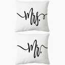 Mr.&Mrs. White Throw Pillow Case Set of 2, 18 x 18 inch Home Bedroom Decor Cushion Cover,Funny Wedding Anniversary Engagement Valentine's Gifts,Gift For Couples Wife Husband Bride Groom (white)