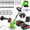 Weed Wacker Cordless,24v Electric Weed Eater Battery Powered,3 in 1 Lightweight Grass Trimmer with 2 4.0 Ah Batteries & Charger,Height Adjustable Wheeled Brush Cutte for Lawn Care,Garden,Yard (Green)