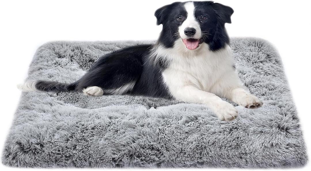 Dog Bed for Large, Medium, Small Dogs Breeds,Soft and Comfortable Dog Bed Mats, Washable Plush Dog Cage Mat, Deluxe Plush Anti-Slip Pet Beds Mats, Fluffy Kennel Pad, Grey 40 X 28 in (40"L x 28"W x 4"Th)