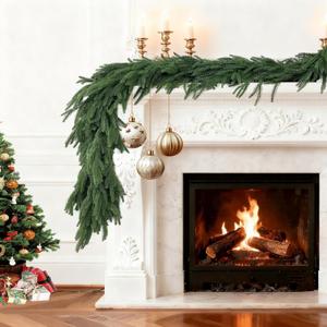 6FT Christmas Garlands Norfolk Pine - Real Touch Pine Garlands - Garlands Christmas Decorations for Home Dining Table Mantel Porch Winter Christmas Decor