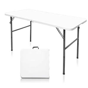 Luonty 4ft Folding Table - Heavy Duty with Handle Portable Plastic Foldable Table for Indoor/ Outdoor Events, Camping, Parties, and More – Sturdy Steel Legs, Compact & Easy to Store (4 FT)
