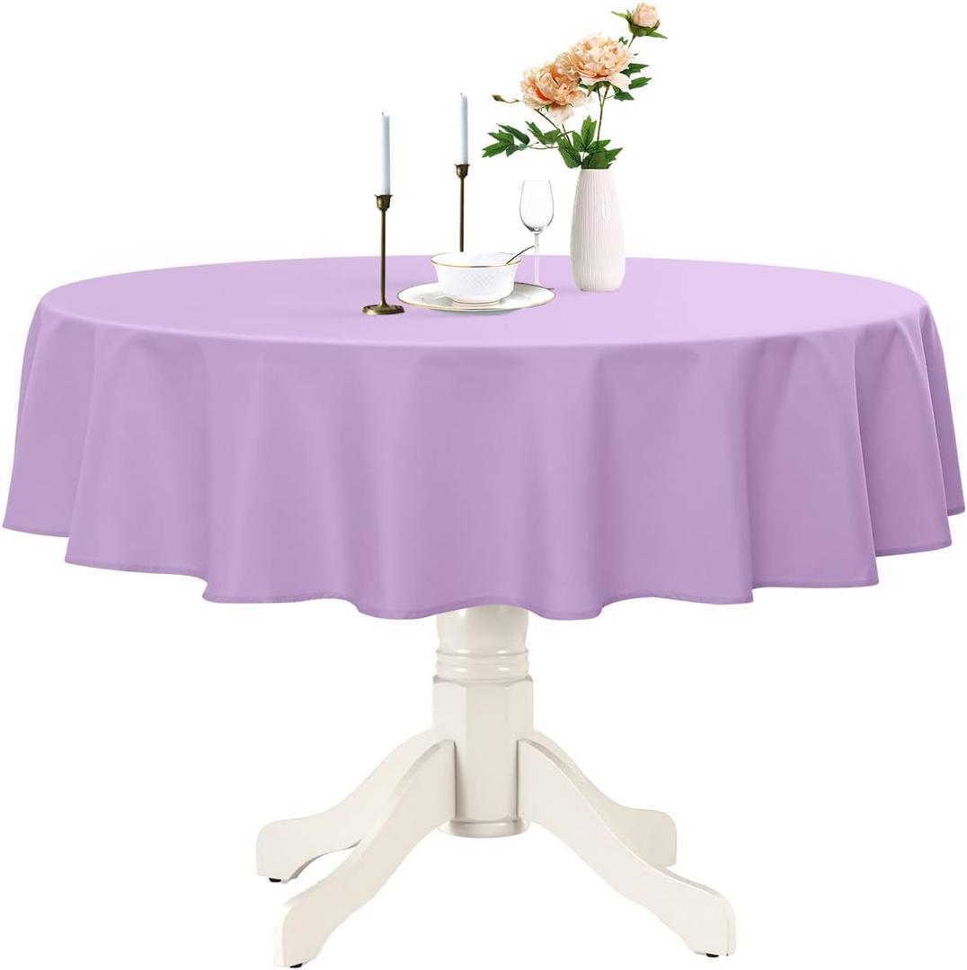Romanstile Round Waterproof Tablecloth, Stain Resistant Washable Table Cloths Wrinkle Free Polyester Table Covers for Kitchen Dining Party Wedding Indoor and Outdoor - Lavender, 90 Inch