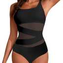 Edelqual Women's Sexy One Piece Bathing Suits Tummy Control Slimming Mesh Modlily Swimsuits for Women 2026 Swimwear (Black), S