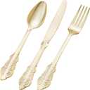 Bestluck 75PCS Gold Plastic Silverware for 25 Guests, Heavy Duty Gold Disposable Utensils Sets, Includes 25 Forks, 25 Spoons, 25 Knives, Elegant Cutlery Perfect for Wedding, Party