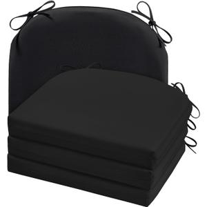 Cozyide Outdoor Chair Cushions, Waterproof Patio Seat Cushions with Adjustable Straps, Round Corner Patio Chair Cushions for Garden, Black, 17x16x2 Inch (Pack of 4)