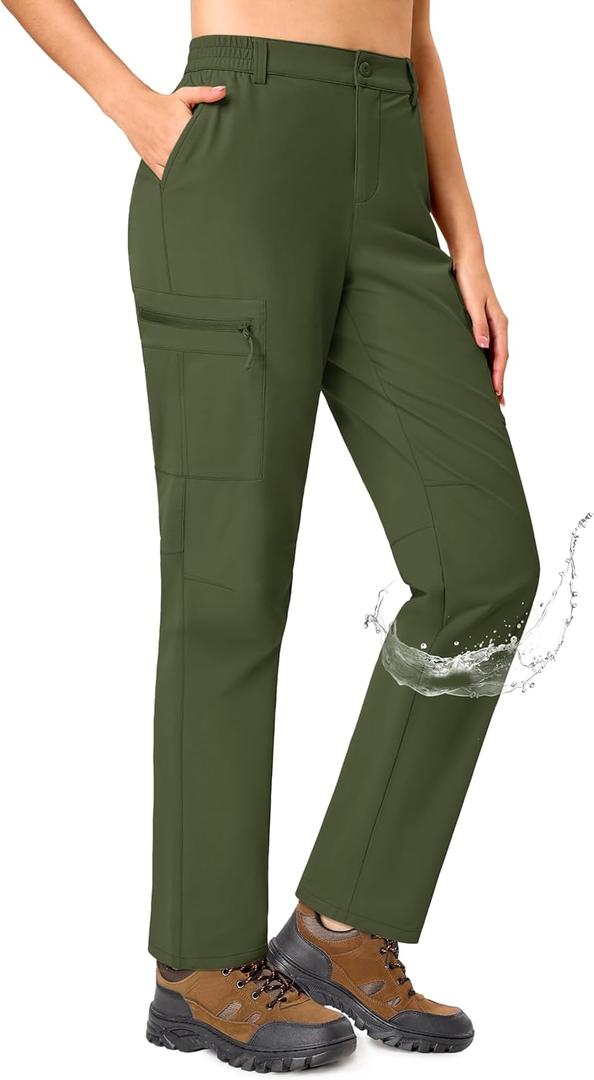 TACVASEN Women's Hiking Cargo Pants Lightweight Water Resistant Quick Dry Outdoor Work Mountain Trouser Zipper Pockets (Green, S)
