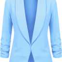 Lock and Love Women 3/4 Sleeve Blazer Open Front Cardigan Jacket Work Office Blazer (Large, Wsk2324_light_blue)