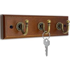 6.7" Wooden Key Holder for Wall, Decorative Key Rack with 3 Hooks (2 Pack Brown)