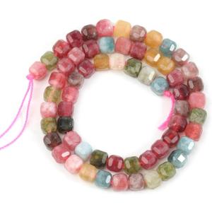 Natural Stone Faceted Cube Square 5Mm Tiger Eye Crystal Loose Spacer Beads For Jewelry Making DIY Gi Bracelets Necklace Earrings - (Color: Tourmaline Jade/Size: 5Mm About 60Pcs)