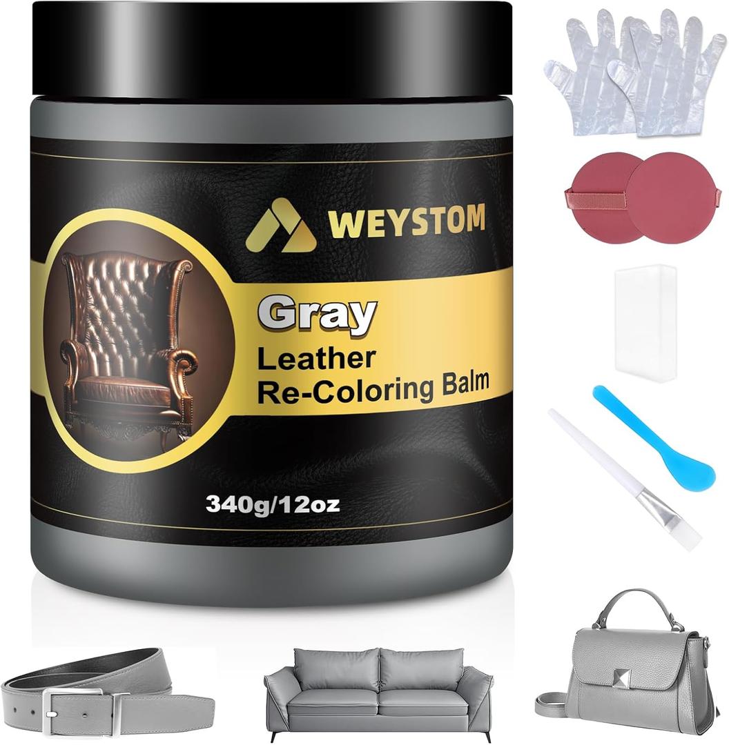 Leather Recoloring Balm, 12oz Large Size Leather Dye, Color Restorer, Scratch Repair, Furniture & Couch Restorer Kit, Repair Kit for Furniture(Gray)