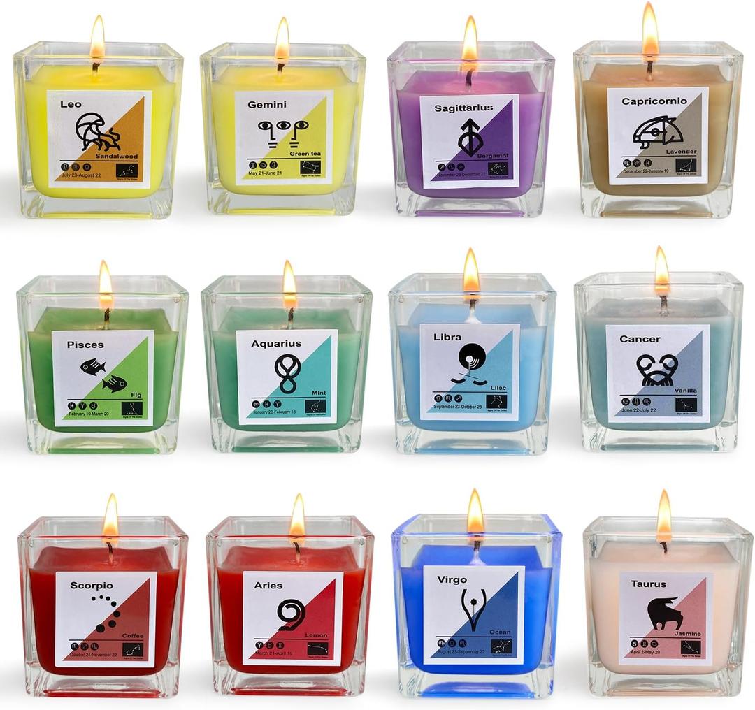 12 Constellations Premium Votive Scented Candles Set - 12 Unique Scents Including Lavender, Vanilla, Lemon & Mint, 100% Natural Soy, Non-Toxic, Small Candles for Aromatherapy, Gifts & Home Dcor