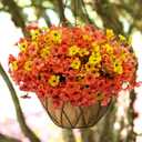 12 Bundles Artificial Fall Flowers for Outdoors Faux Plants Fake Mums Silk Flower for Outside Home Planter Window Porch Patio Front Door Decoration (Orange Yellow)