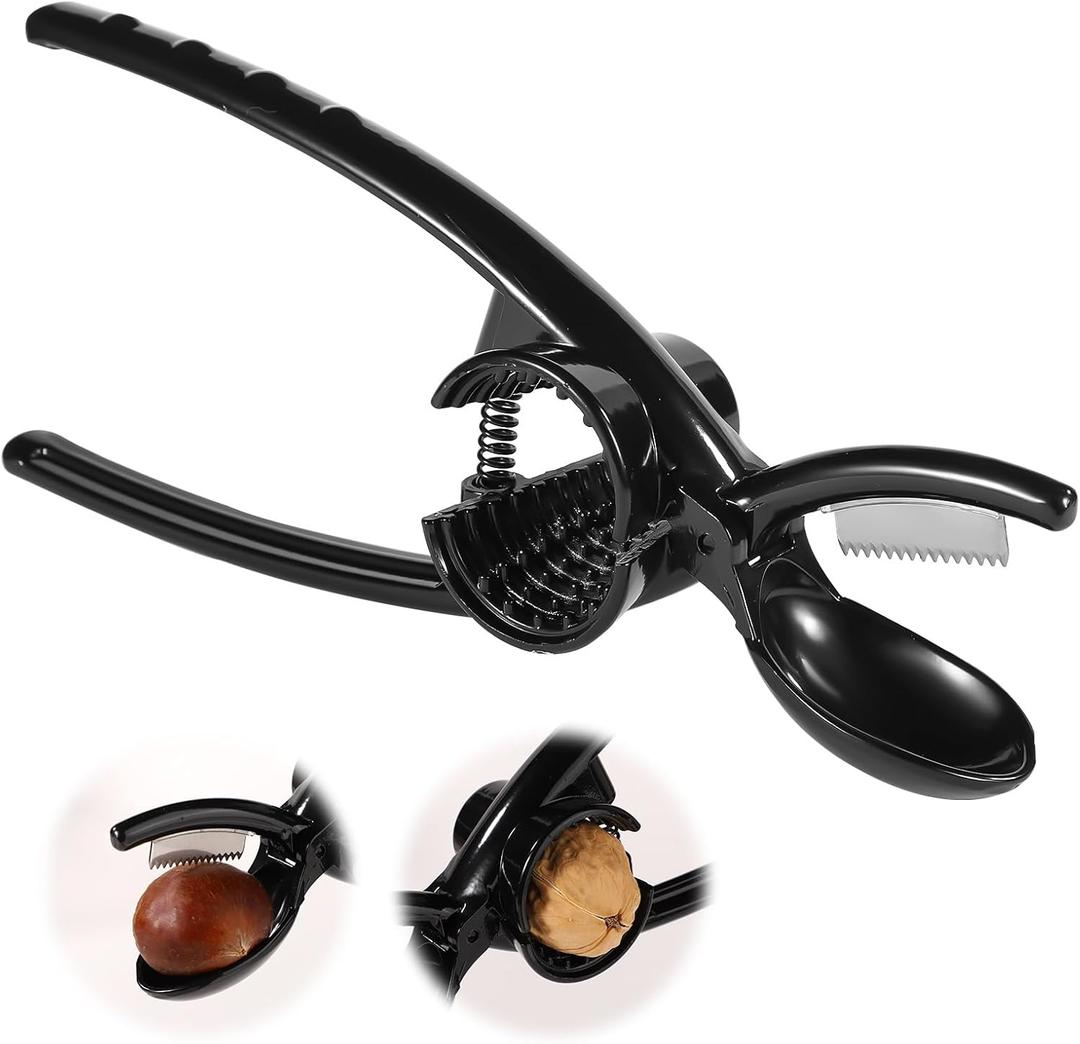 Walnut Cracker, 2 in 1 Nutcracker Chestnut Clip Aluminum Alloy Chestnut Cutter Multifunctional Chestnut Opener Tool Pecan Sheller Nut Crackers for All Nuts (Black)