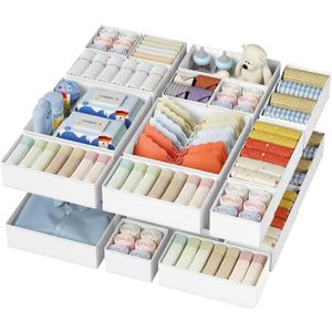 DIMJ Drawer Organizer Clothes - 20 Pack Closet Drawer Organizer Bins for Baby Clothes Storage, Fabric Dresser Organizer for Nursery Bedroom, Foldable Small Drawer Dividers for Underwear Socks (White)