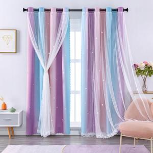 XiDi Girls Curtains for Bedroom Kids Room 2 Panels Colorful Rainbow Unicorn Wall Decor Blackout Pink Curtains Cute Mermaid Princess Room Grommet Drapes 62 Inches Wide 79 Inches Long Pink Purple