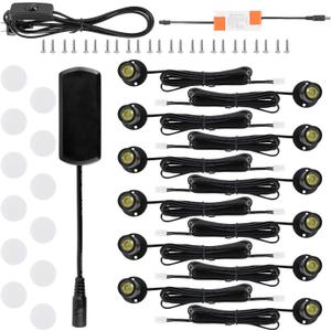 12pcs Warm White Mini LED Spot Lights, 3000K Under Cabinet Lights, Mini Spotlights Display Light for Painting Picture Plants Jewelry Showcase Model Display Shelves ,Pushbutton Switches,U.S. Plugs