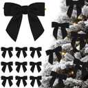 24 Pcs Black Small Velvet Bows Ornaments for Christmas Tree, Vintage Cute Velvet Bows Home Decor for Tree Mantle Wreath Gift Wrapping Crafts, 0.98 W/3.14 * 3.14 inch (Square)