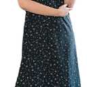 Mik & Misha Women's Cotton Printed Nighty/Night Gown Maxi Free Size (Dark Green)