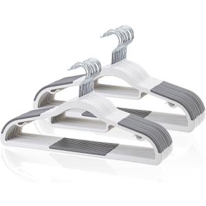 Pack of 30 Clothes Hangers, Space Saving Plastic Hangers, Non-Slip, 0.2 Inches Slim, 360 Swivel Silver Hook for Shirts, Pants & Wet/Dry Garments, White and Dark Gray