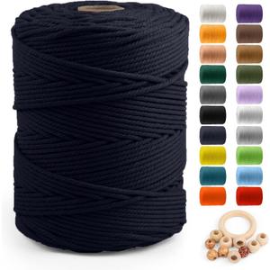 Macrame Cotton Cord 5mm x 328yds, ZUEXT Natural Handmade Navy Braided Cords 4 Strands Knitted Rope String for Craft Wall Hanging Weaving Tapestry Dream Catchers Hanger DIY Gift (300m)
