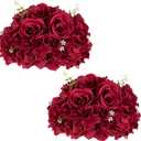 Wedding Flowers Flower Balls for Centerpieces - 2 Pcs Artificial Rose Balls, Burgundy Small Fake Flower Ball, Silk Hydrangea Floral Ball, Arrangement Bouquet for Wedding Tables, Party, Home Decor