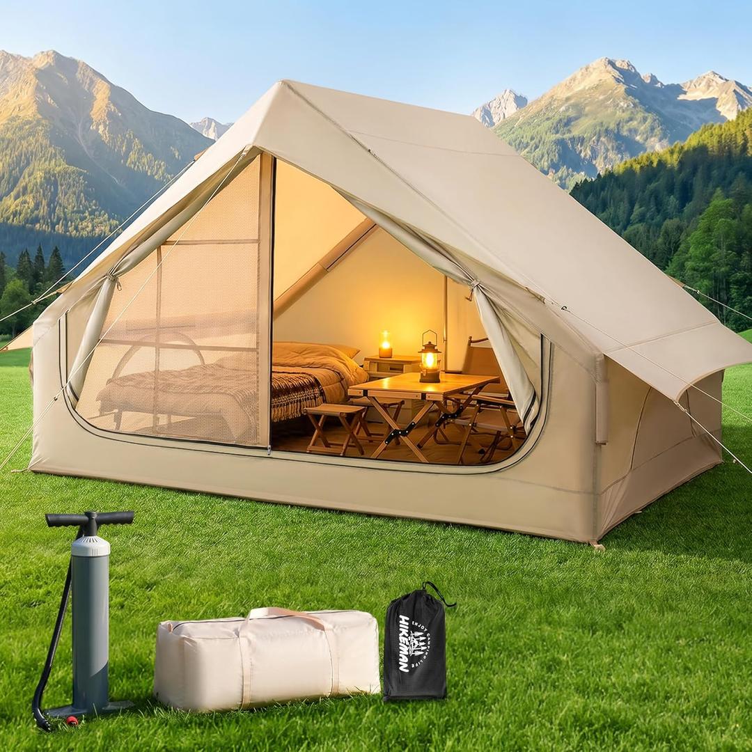 4-6 Person Inflatable Tents with Skylight for Camping,4 Season Blow up Camping Tent with air Pump,Waterproof Camping tarp and Stove fire mat
