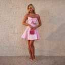 Amamcy Women's Sexy Strapless Bowknot Mini Dress Elegant Bow Flare Formal Dress Off Shoulder Wedding Dress for Women (Pink, S)
