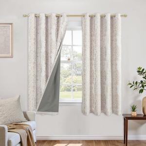 KOUFALL Short Curtains for Windows,Blackout Boho Floral Damask Pattern Pretty Black Out Curtains for Bedroom Taupe Tan Beige