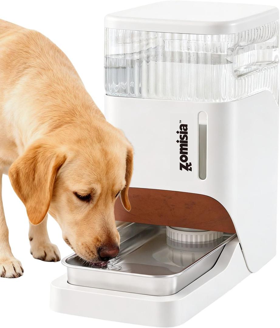 ZOMISIA Automatic Dog Water Dispenser 8L with Stainless Steel Bowl, Gravity Large Capacity Water Bowl for Dogs, 2 Gallon Pet Waterer 100% BPA Free, White