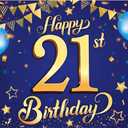 KatchOn, Blue and Gold Happy 21st Birthday Banner - XtraLarge, 72x44 Inch | Blue and Gold Backcrop Banner for 21st Happy Birthday Decorations | 21 Party Decorations for Girl