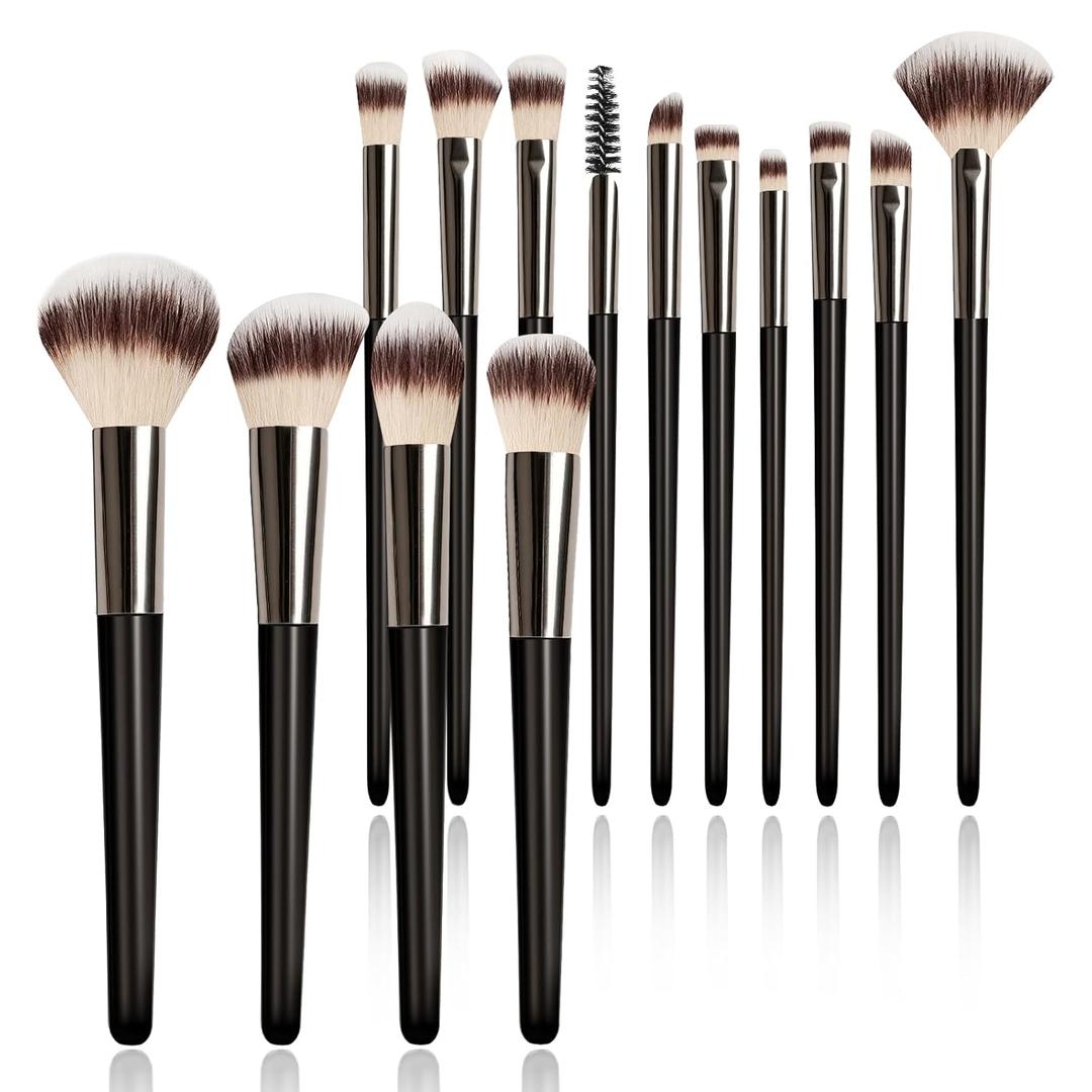 Makeup Brush Set, Premium Synthetic 14 Pcs Makeup Brushes, Travel Makeup Brush Set for Foundation, Concealer, Blush and Eyeshadow Brush(Brown)