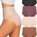 UNDER THE SEA Tummy Control Underwear for Women High Waisted Briefs Seamless Full Coverage Ladies Panties 4 Pack, M