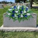 LVXINLI Artificial Cemetery Flowers Saddle-Shaped Tombstone Decorations Non-Fading UV-ResistantBlue+White Saddle