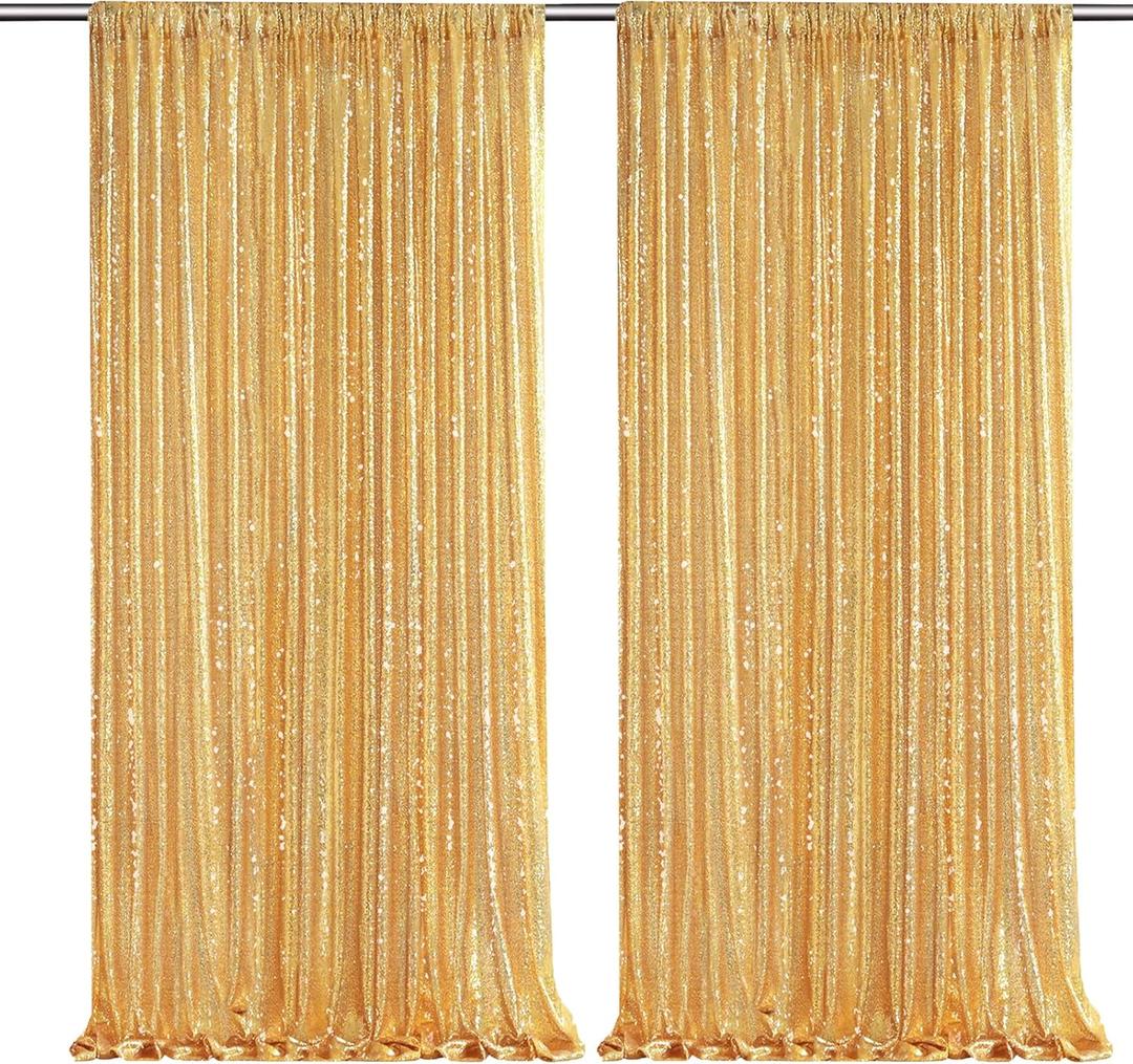 Gold Sequin Backdrop Curtains,2 Panels 4FTx8FT Gold Curtain Backdrop Glitter Party Decorations Background Drapes for Wedding Birthday Anniversary Graduation Photo Booth Decor