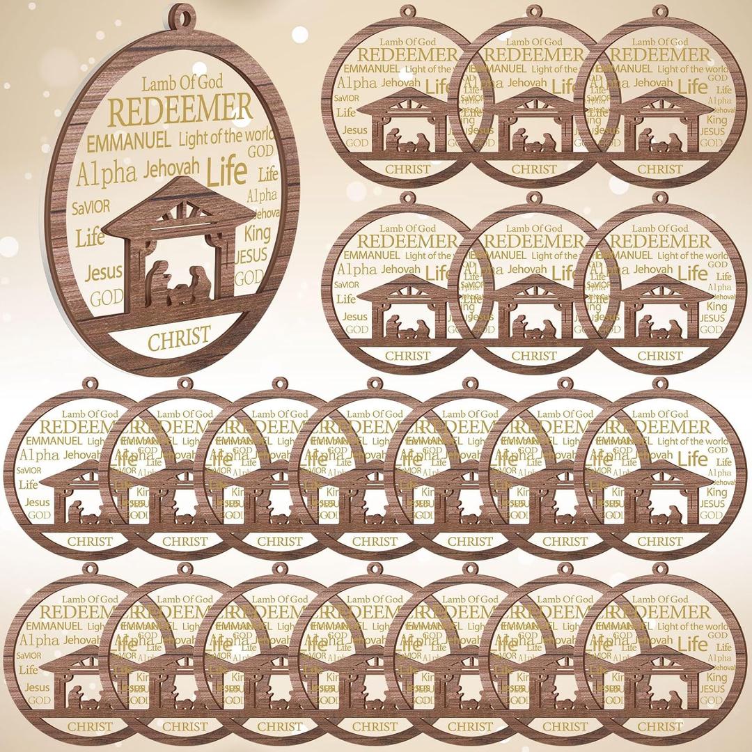 36 Pack Christmas Nativity Scene Ornaments Bulk Wooden Christian Religious Catholic Gifts Nativity Story Jesus Mary Joseph Set Acrylic 3D Christmas Tree Decor Xmas Gifts (3 Inch)