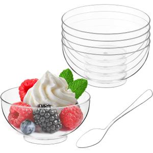 Qeirudu 50 Pack 3 oz Mini Dessert Cups with Spoons, Clear Small Round Party Serving Bowls for Yogurt Parfait Fruit Mousses Appetizer Ice Creams