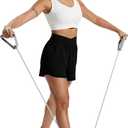 Sampeel Women's Workout Shorts Athletic Running Shorts Crossover High Waisted Gym Shorts with Pockets (Black, XXL)